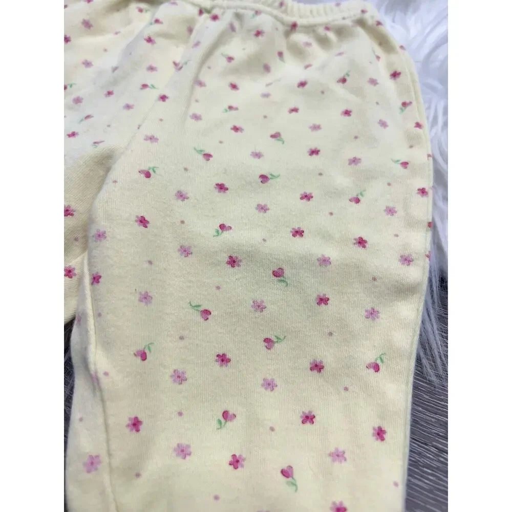 Vintage Carters Yellow‎ Baby Pants With Pink Floral Accents Size 3month